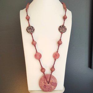 Arty wood and stone long necklace